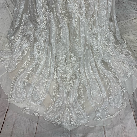 Melissa Sweet 8 Lace Embroidered Ivory Illusion Sequin Train Wedding Gown Dress - Picture 7 of 15